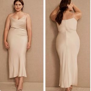 NWT BHLDN Cali Satin Cowl-Neck Midi Slip Dress in Oyster Sz 14